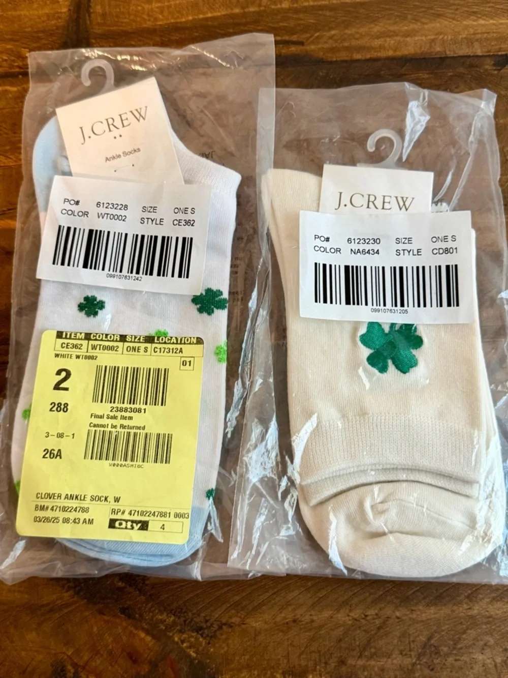 NWT! Lot of (2) J. Crew Lucky 4-Leaf Clover Socks. One Size.